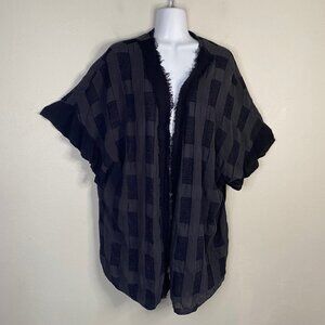 Umgee Black Textured Kimono Cover up Black M/L Relaxed Fray Edge Ruffles Boho